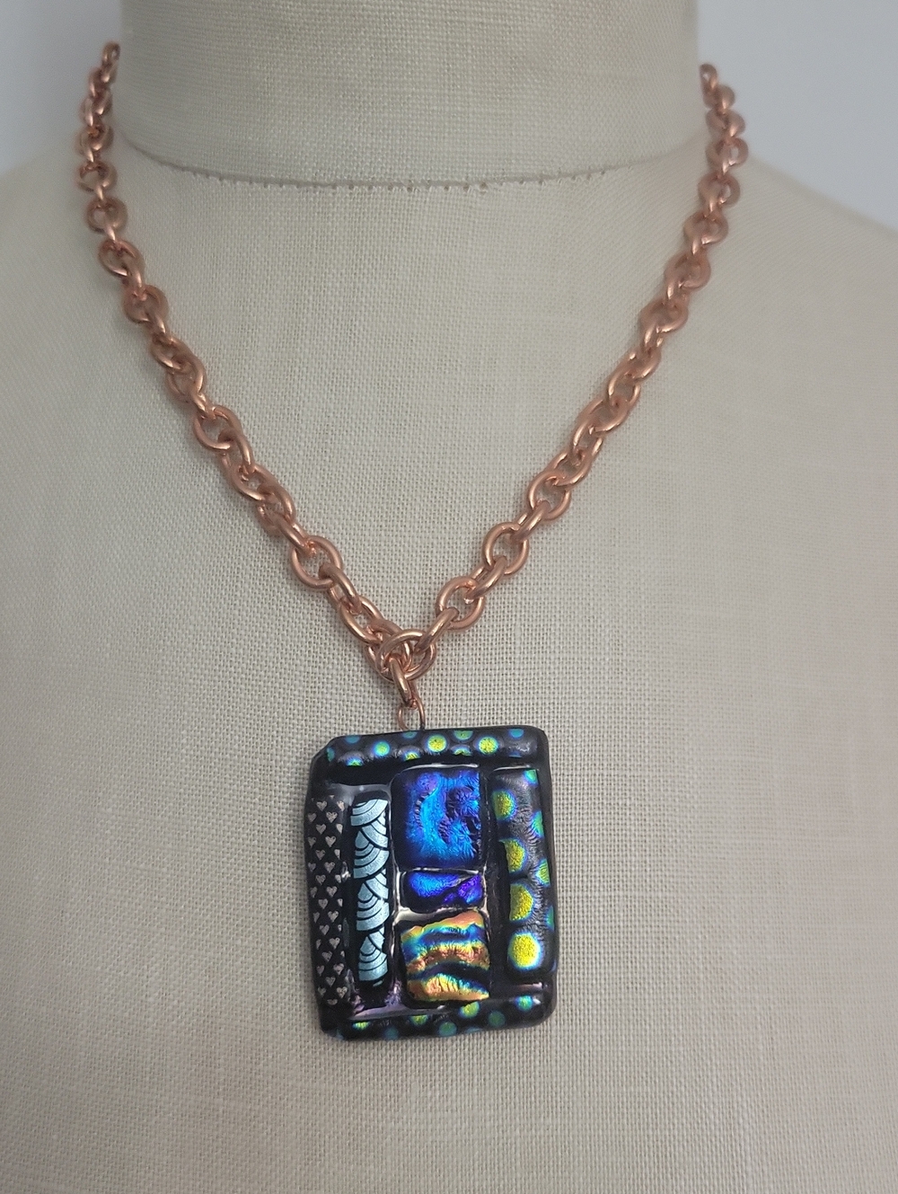 NWOT Dichroic Glass  Rose Goldtone Chain Necklace B